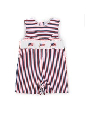 Edgehill Collection Patriotic Smocked Jon Jon Romper 3T American Flag NWT